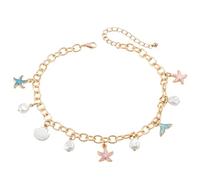 MOTIBACK Ocean Style Charm Necklace Dainty Gold Paperclip Beach Charm Necklace Cute Shell Starfish Pearl Accessory Beach Hexagram Pendant Preppy Stuff Summer Jewelry for Women