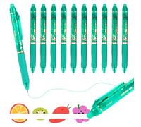 MOTIBACK Pack of 10 Click Erasable Ballpoint Pens, 0.5 mm Refillable Eraser Pen, Blue & Black Gel Pens, Erasable, Friction Pens Set for Primary School, Office and Homework (Green)