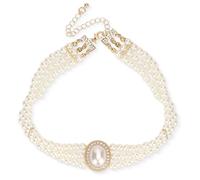 MOTIBACK Pearl Choker Necklaces for Women - Layered Twisted Gold Pearl Necklace, Vintage Bridgerton Style Tea Party Accessories