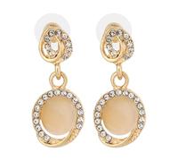 MOTIBACK Pearl Earrings for Women, Gold Circle Gemstone Dangle Earrings with White Pearls | Elegant Ladies Earrings for Pierced Ears, Classic Pearl Drop Earrings for Daily Wear & Special Occasions
