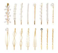 MOTIBACK Pearl Hair Clips and Gold Hair Clips Set, 16pcs Elegant Pearl Barrettes & Hair Claw Clips for Women, Luxury Gold-Tone Hair Accessories for Wedding, Bridal, Party, Everyday