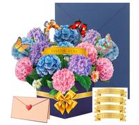 MOTIBACK Pop Up Cards, Hydrangeas Forever Flower Bouquet 3D Popup Greeting Card, Bouquet Ornamen Birthday Cards, Handwritten Thank You Card, Blank Envelope and Blessing Insert