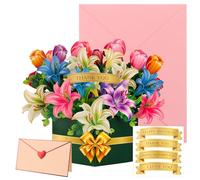 MOTIBACK Pop Up Cards, Lily Flower Forever Bouquet 3D Greeting Card, Bouquet Ornamen Birthday Cards, Handwritten Thank You Card, Blank Envelope and Blessing Insert