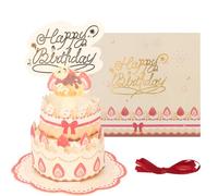 MOTIBACK Pop Up Greeting Card,3D Birthday Cake Cards+Envelope + Ribbon, Delicious Strawberry Design with Envelopes DIY Art Birthday Cards Different Designs