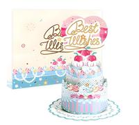 MOTIBACK Pop Up Greeting Card，Birthday Wedding 3D Cake Cards+Envelope + Ribbon，Lucky for You with Envelopes DIY Art Birthday Cards Different Designs（Blue）