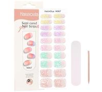MOTIBACK Semi Cured Gel Nail Stickers for Nail Art - 20 Sheets per Design, Works with UV/LED Lamps, Long-Lasting, Easy to Apply & Remove, Includes Prep Pads, Nail File & Wooden Stick (N067)