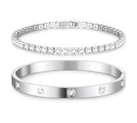 MOTIBACK Silver Bracelet 2pcs -White Chains and Bracelets Set Silver Jewellery Layered Dainty Link Chain Adjustable Stackable Bracelets for Women Girls