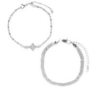 MOTIBACK Silver Bracelet for Women & Girls - Silver Double Layer Chain with Sparkling Cubic Zirconia Star Charms, Adjustable Dainty Jewelry