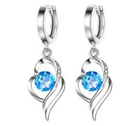 MOTIBACK Silver Heart Drop Earrings for Women - Elegant Silver Earrings for Women with Blue Sparkling Cubic Zirconia, Perfect as Gifts for Mum, Valentine’s Day, Birthday or Special Occasions