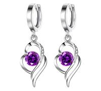 MOTIBACK Silver Heart Drop Earrings for Women - Elegant Silver Earrings for Women with Purple Sparkling Cubic Zirconia, Perfect as Gifts for Mum, Valentine’s Day, Birthday or Special Occasions