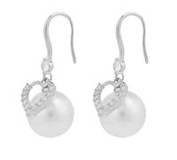 MOTIBACK Silver Heart Pearl Drop Earrings with Hooks, Real Gold Plated Dainty Earring for Women, Daily Wear & Gift Jewelry, 9g