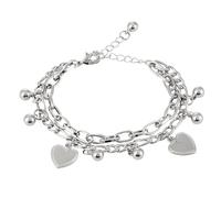 MOTIBACK Stainless Steel Double Chain Bracelet with Heart Pendulum & Ball Elements, Silver/Gold Colour Variations, Elegant Women's Jewellery for Everyday & Special Occasions, 15+5.5cm Durchmesser