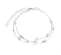 MOTIBACK Star Bracelet, Adjustable Double Chain Bracelet with Frosted Star Charm, Silver Bracelet Dainty Jewellery Gift for Wife Girlfriend Birthday Anniversary Friends Like Stars