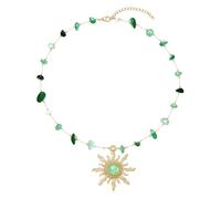MOTIBACK Sun Turquoise Pendant Necklace - Boho Hippie Adjustable Jewelry, Natural Green Gemstone Gold Necklace Gift for Women