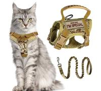 MOTIBACK Tactical Cat Harness and Leash Set for Walking Escape Proof, Adjustable Small Animals Pet Vest Harness with Patches Soft Mesh Padding Rubber Handle Easy to Control (Khaki Harness & Leash)