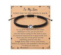 MOTIBACK To My Son Bracelet from Mum, Handmade Black Braided Adjustable Bracelet with Moonstone | Meaningful Son Gifts, 18th Birthday Gifts for Boys, Grandson Bracelet with Gift Box (To my son)