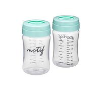 Motif Medical Breast Milk Storage Bottles for Luna Breast Pump - Durable Plastic Breastfeeding Essentials w/Locking Rings, Lids & Nipple Caps - Breast Milk Container (Set of 2, 160 ml)