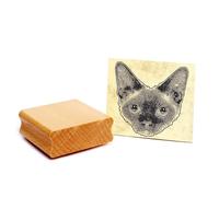 Motif Stamp Devon Rex Cat Head Stamp Wooden Stamp Approx. 48 x 48 mm
