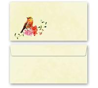 Motif Stationery envelopes Birds Chirping,10 Pieces DIN Long (110x220 mm) envelopes windowless, self-Sealing with Adhesive Strips