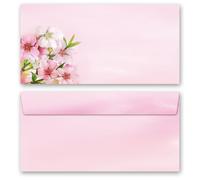 Motif Stationery envelopes Peach Blossoms,10 Pieces DIN Long (110x220 mm) envelopes windowless, self-Sealing with Adhesive Strips