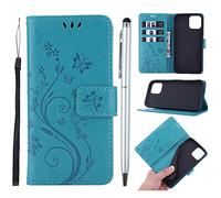 MOTIKO Phone Case for iPhone 13, Premium PU Leather Flip Embossed Butterfly Case Shockproof Slim Protective Bumper Wallet Case for iPhone 13 with Kickstand Card Holder Lanyard & One Touch Pen