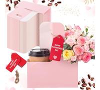 MotiMind 100 Pack 2 Cup Drink Carrier with Handle Kraft Paperboard Cup Holder Portable for Valentine Mother's Day Teachers' Day for Hot Cold Drinks Coffee Caddy with Heart Card Rope (Pink)