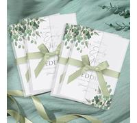 MotiMind 100 Pcs Greenery Eucalyptus Pre Folded Vellum Jackets for 5x7 Invitations 130gsm Transparent Envelope Liners Bulk Vellum Paper 5x7 with Ribbons Wedding Invitations Wraps for Wedding Cards