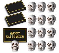MotiMind 12 Pcs Halloween Skull Place Card Holders with 24 Pcs Place Cards Resin Small Skull Head Table Number Holders Clips Photo Stand Centerpieces for Halloween Party Wedding Birthday Decorations