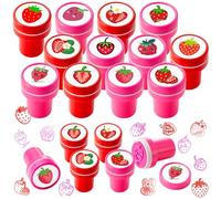 MotiMind 12 Pcs Strawberry Party Favors Berry First Birthday Party Favors Strawberry Mini Stamps for Kids Self Ink Stampers with 12 Designs Gift Rewards for School Supply Goodie Bag Shortcake