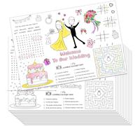 MotiMind 12 Pcs Wedding Activity Place Mats for Kids Disposable Wedding Coloring Paper Mats Wedding Sheets for Kids Game Table Mat Wedding Entertainment Party Favors, 15.7''x11''
