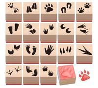 MotiMind 18 Pcs Animal Footprints Wood Stamps Set Wooden Rubber Holiday Stamps for Card Making Decoration and Scrapbooking Supplies
