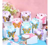 MotiMind 18 Pcs Butterfly Party Favor Box with 36 Pcs 3D Golden Butterfly and Bow Paper Candy Gift Boxes Goodie Treat Box for Birthday Baby Shower Wedding Party Supplies(White)
