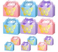MotiMind 18 Pcs Butterfly Party Favor Box with 36 Pcs 3D Hollow Butterfly and Bow Paper Candy Gift Boxes Goodie Gable Treat Box for Birthday Baby Shower Wedding Party Supplies