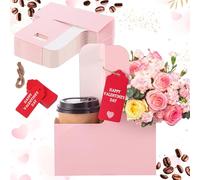 MotiMind 20 Pack 2 Cup Drink Carrier with Handle Kraft Paperboard Cup Holder Portable for Valentine Mother's Day Teachers' Day for Hot Cold Drinks Coffee Caddy with Heart Card Rope (Pink)