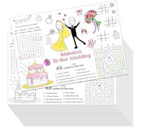 MotiMind 24 Pcs Wedding Activity Place Mats for Kids Disposable Wedding Coloring Paper Mats Wedding Sheets for Kids Game Table Mat Wedding Entertainment Party Favors, 15.7''x11''