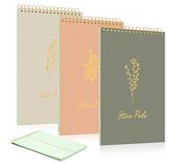MotiMind 3 Pack Steno Pads Spiral 6 x 9 Inch Gregg Rule Green Tint Steno Pad Top Bound Flip Notebook Notepad Stenographer Aesthetic Floral Design for Office School Supplies