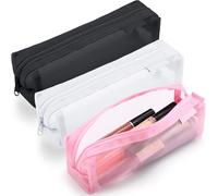 MotiMind 3 Pcs Mesh Makeup Brush Bag Mesh Makeup Brush Travel Pouch Clear Mesh with Zipper for Travel Cosmetics Toiletry Organization, black, white, pink