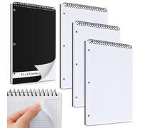 MotiMind 4 Pack 8.5" x 11" Top Spiral Notebook with 3 Hole Punched White Legal Pads Grid Notepad 50 Sheets Hard Cardboard Paper Wirebound Notepad for Office School Business