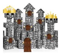 MotiMind 47 Pcs Jumbo Cardboard Building Castle Blocks DIY Building Blocks Large Stone Box Collapsible Reusable Jumbo Crown for Birthday Indoor Outdoor Party Decorations