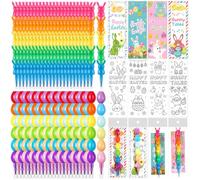 MotiMind 48 Set Easter Crayons Party Favors Bunny Egg Stackable Crayons with Drawable Cards Easter Exchange Gift Basket Stuffer Party Gifts Prize Carnival Bulk