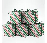 MotiMind 5 Pack Christmas Gift Boxes 7x7x7 Red and Green Striped Gift Boxes with Ribbon for Christmas, Wedding, Bridesmaid, Birthday Party, Holiday Presents