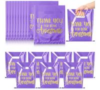 MotiMind 50 Pcs Thank You Gifts Bags Thank You for Being Awesome Plastic 7.9" x 10.2" Thick Employee Appreciation Goodie Bags with Handle for Retail Grocery Shopping Coworker Staff (Purple)