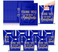 MotiMind 50 Pcs Thank You Gifts Bags Thank You for Being Awesome Plastic 7.9" x 10.2" Thick Employee Appreciation Goodie Bags with Handle for Retail Grocery Shopping Coworker Staff (Blue)