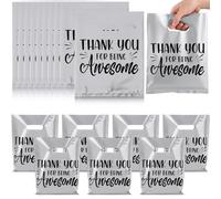 MotiMind 50 Pcs Thank You Gifts Bags Thank You for Being Awesome Plastic 7.9" x 10.2" Thick Employee Appreciation Goodie Bags with Handle for Retail Grocery Shopping Coworker Staff (Silver)