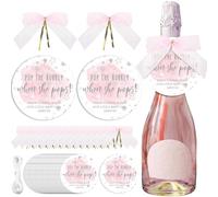 MotiMind 50 Set Pop Bottle Tags When She Pops for Baby Shower Gifts, Pink