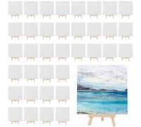 MotiMind 80 Pcs Mini Canvas and Easel Set for Painting Canvas Panels with Wooden Easels for Oil Acrylic Painting Valentine's Mother's Day Birthday Party Favors(6 x 6 Inch)