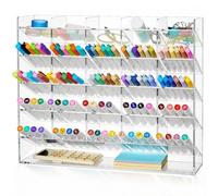 MotiMind Acrylic Pen Organizer Storage for 300 Markers Vertical Marker Organizer Acrylic Pen Display Holder for Office Desk Desktop Stationery Pencil Storage, Clear, 15 x 4 x 12.4 Inch