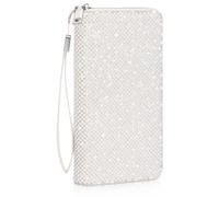 MotiMind Bling Gift Glitter Sparkly Wallet for Women Rhinestone/Pearl Wallet RFID Blocking Phone Purse Gifts for Mother's Day, White