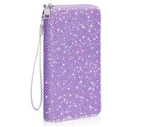 MotiMind Bling Gift Glitter Sparkly Wallet for Women Rhinestone/Pearl Wallet RFID Blocking Phone Purse Gifts for Mother's Day, Purple, 8.27 x 4.33 x 1.18 inches