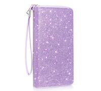 MotiMind Bling Glitter Sparkly Wallet for Women Birthday Rhinestone Wallet RFID Blocking Phone Purse Gifts for Mom Mother's Day, Purple